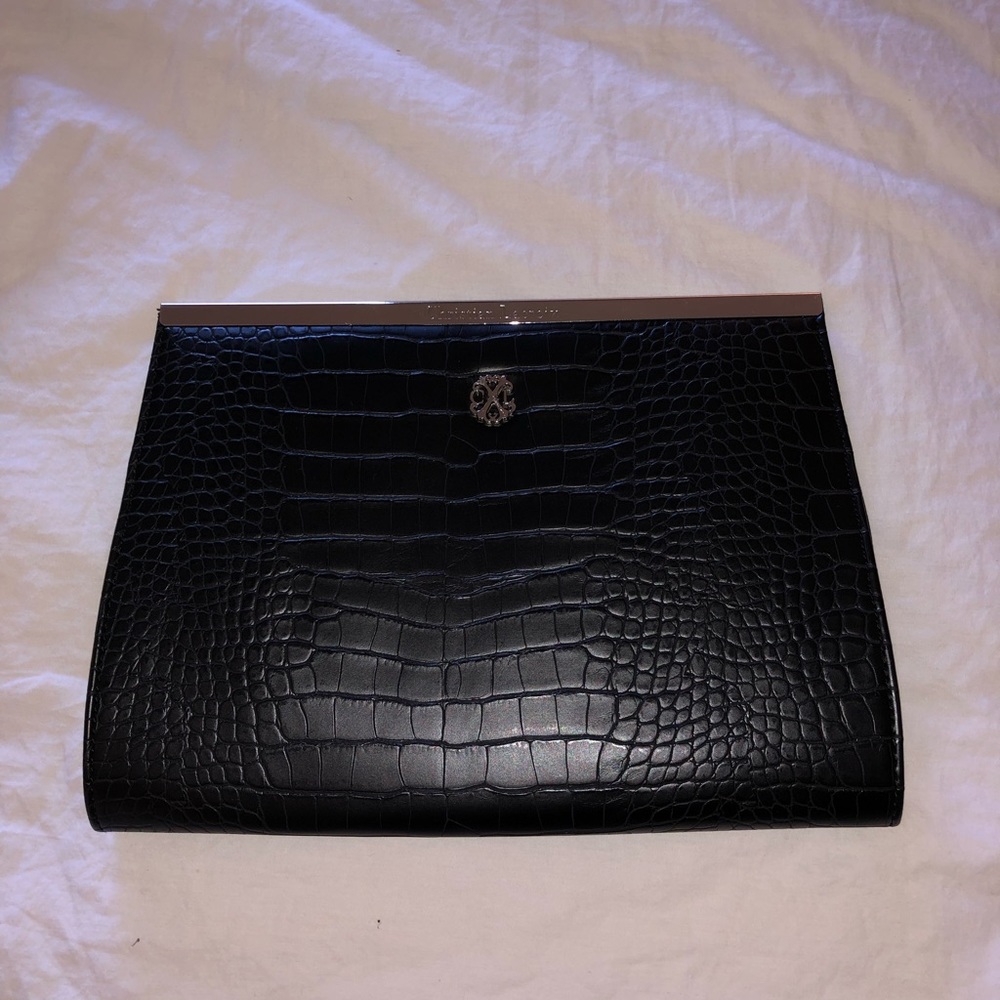 NWOT Christian Lacroix Clutch Black Croc Skin Pattern